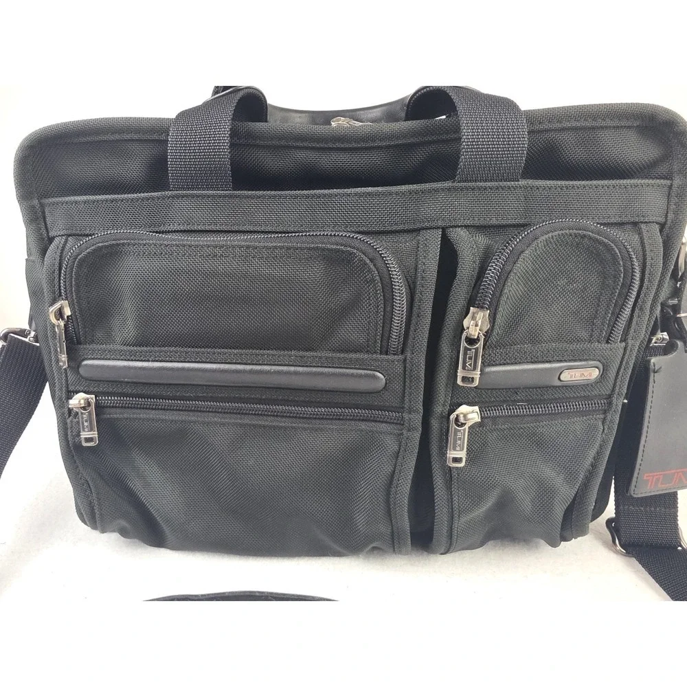 Tumi Alpha Organizer Laptop Briefcase Ballistic Nylon Bag‎ 26141D4 Black *READ*